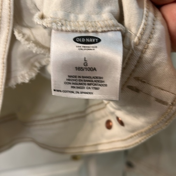 Old Navy Cream Denim Jacket SZ L Pockets Contrast Stitching - Picture 4 of 6